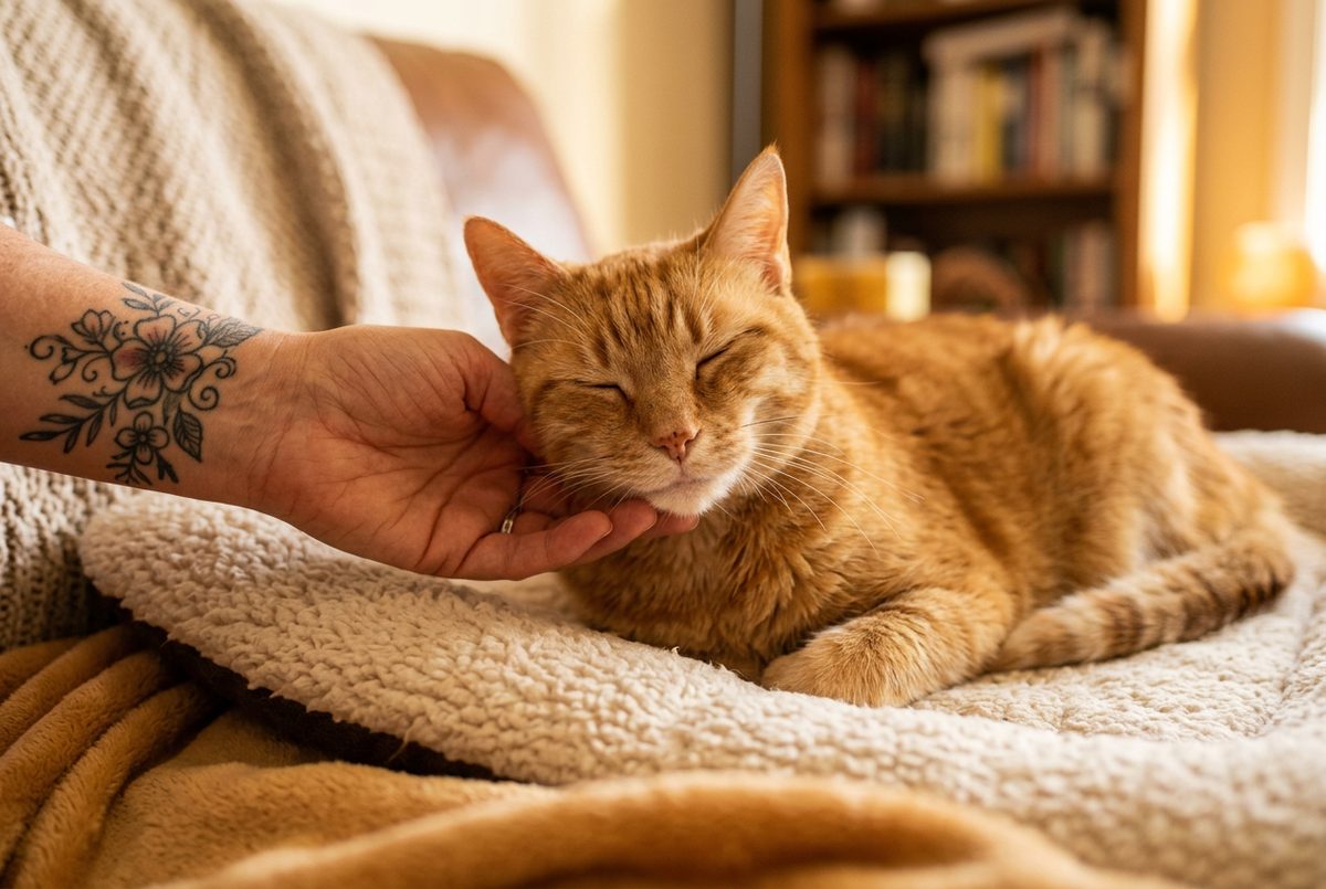Gentle hands caring for a senior cat — the tenderness every older cat deserves